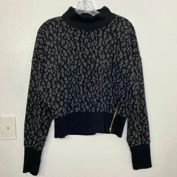 Old Navy Animal Print Loose Mock-Neck Side-Zip Sweatshirt - Picture 2 of 5